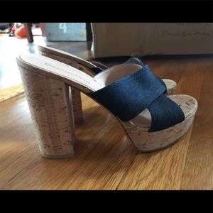 Gianvito Rossi cork heel denim shoes size 41